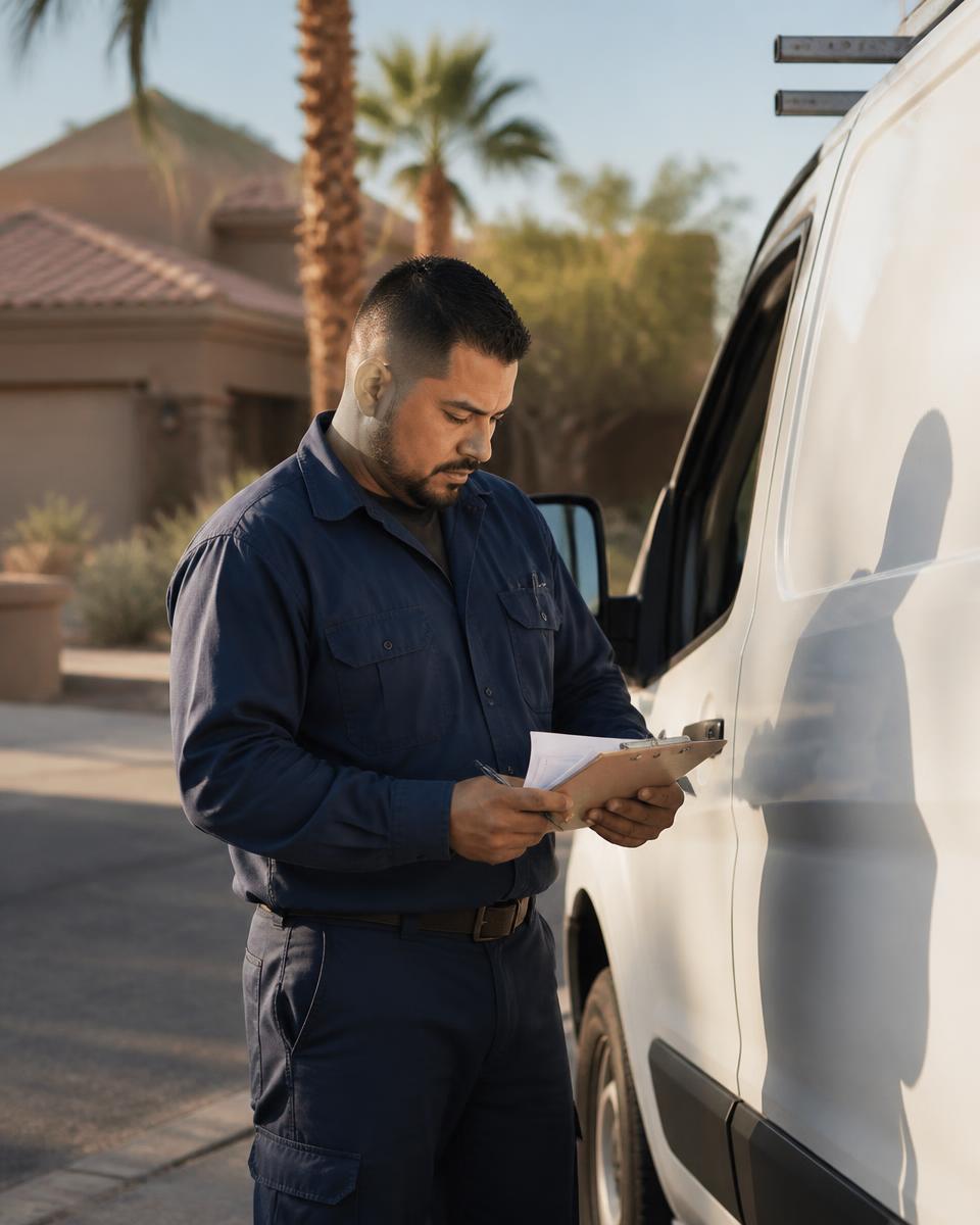 Service business owner reviewing a job in Phoenix, Arizona